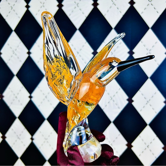 Hummingbird Art Glass Sculpture Vintage Hand Blown Murano Style Bird Figurine - Picture 3 of 11